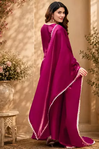 Pink fendy satin beads embroidery work kurta set