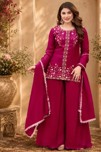 Pink fendy satin beads embroidery work kurta set