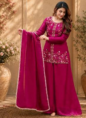 Pink fendy satin beads embroidery work kurta set 5