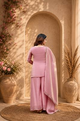 Pink fendy satin beads embroidery work kurta set 2