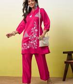 Pink beautiful embroidery work top bottom coord set 