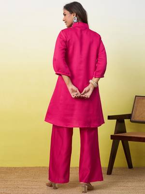 Pink beautiful embroidery work top bottom coord set  2