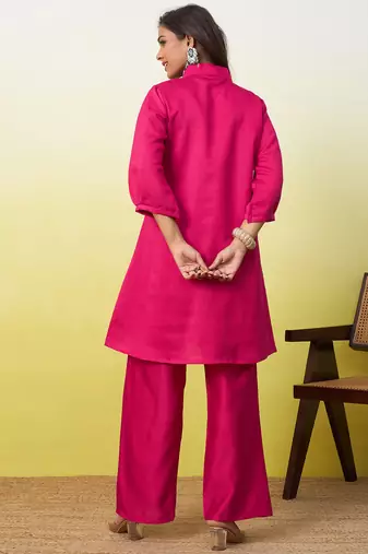 Pink beautiful embroidery work top bottom coord set 