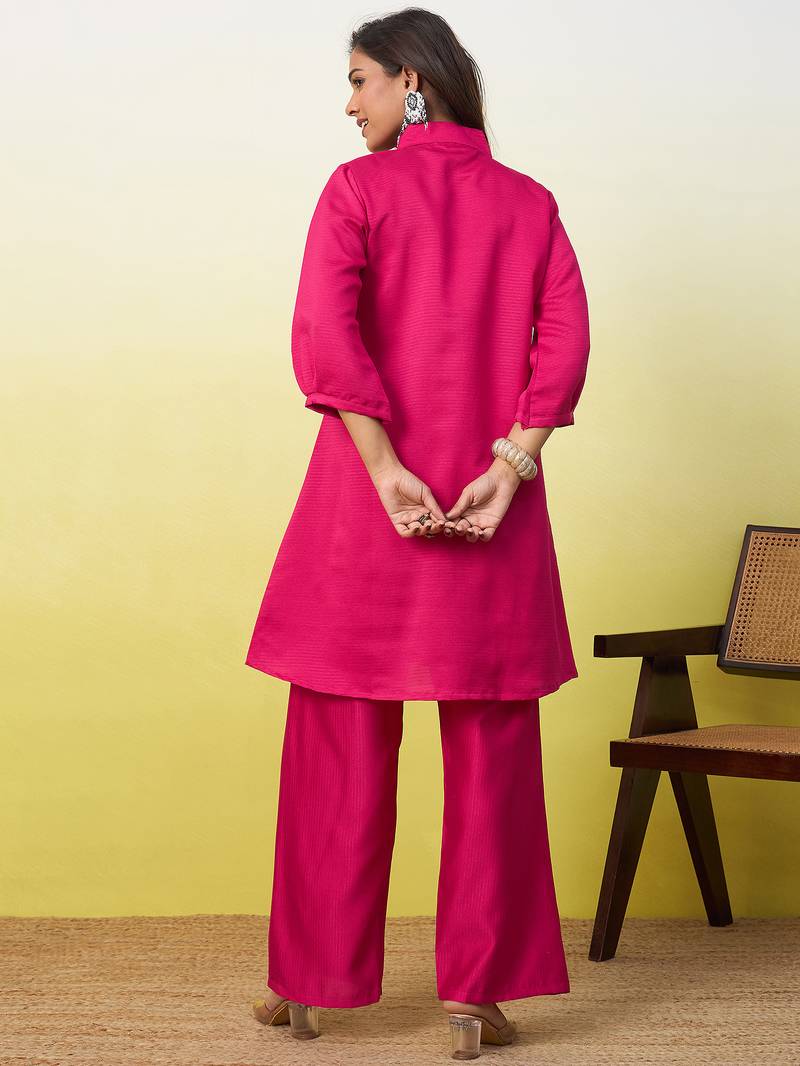 Pink beautiful embroidery work top bottom coord set 