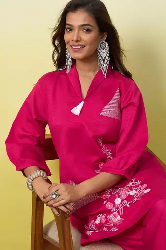 Pink beautiful embroidery work top bottom coord set 