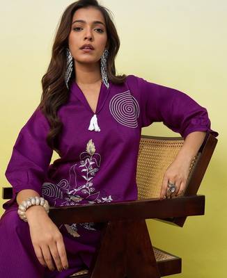 Purple beautiful embroidery work top bottom coord set  3