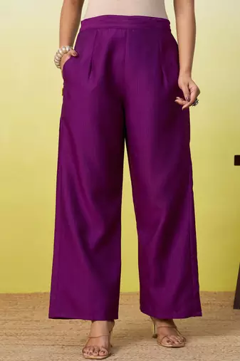 Purple beautiful embroidery work top bottom coord set 