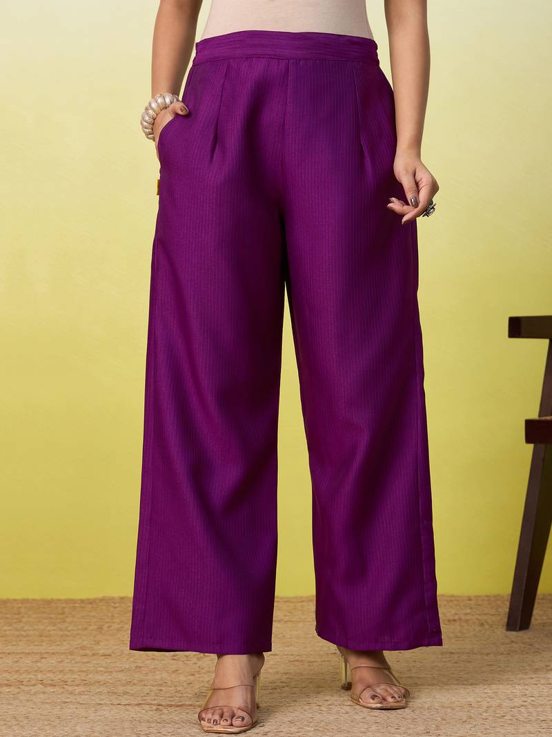 Purple beautiful embroidery work top bottom coord set 