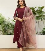 Maroon chinon embroidered ethnic readymade suit 