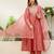 Peach color jacquard silk fabric designer embroidered ethnic readymade suit for girls