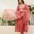 Peach color jacquard silk fabric designer embroidered ethnic readymade suit for girls
