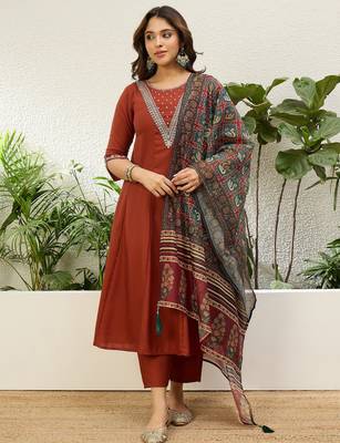 Rust jio cotton embroidered ethnic readymade suit  1
