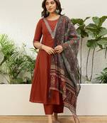 Rust jio cotton embroidered ethnic readymade suit 