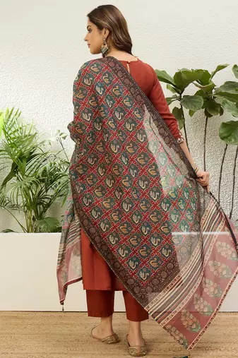 Rust jio cotton embroidered ethnic readymade suit 