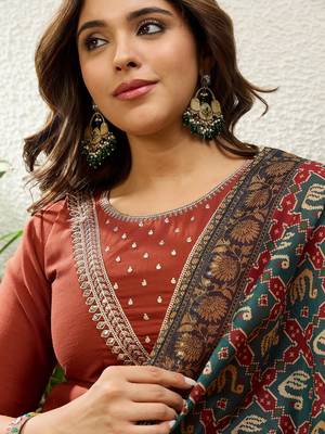 Rust jio cotton embroidered ethnic readymade suit  3