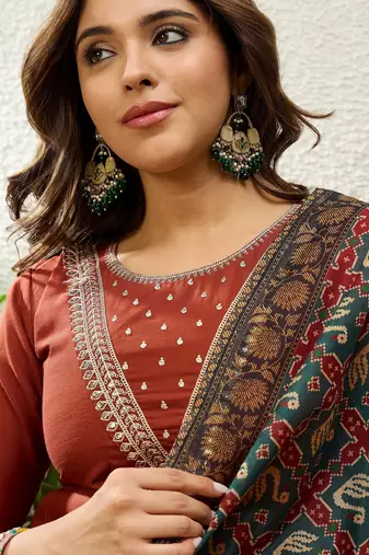 Rust jio cotton embroidered ethnic readymade suit 