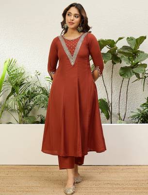 Rust jio cotton embroidered ethnic readymade suit  4