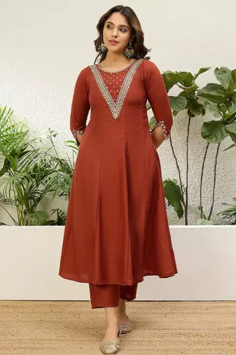 Rust jio cotton embroidered ethnic readymade suit 