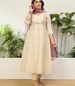 Cream silk blend embroidered ethnic readymade suit 