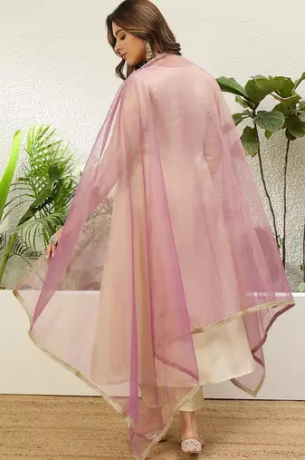 Cream silk blend embroidered ethnic readymade suit 