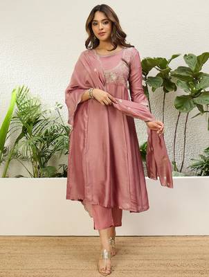 Pink vichitra embroidered ethnic readymade suit  1