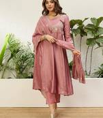 Pink vichitra embroidered ethnic readymade suit 