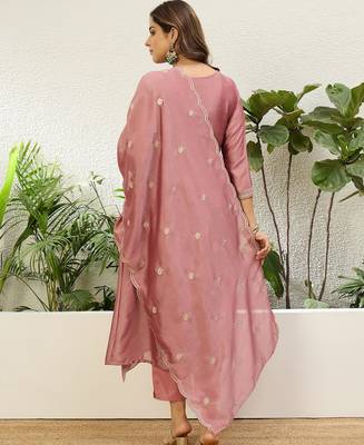 Pink vichitra embroidered ethnic readymade suit  2