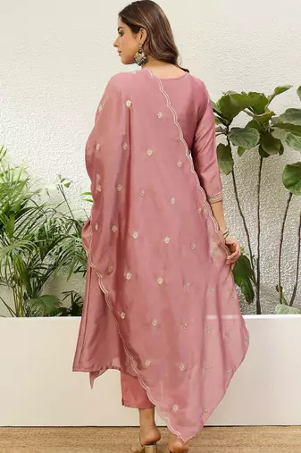 Pink vichitra embroidered ethnic readymade suit 