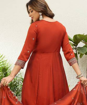 Rust color vichitra fabric designer embroidered ethnic readymade suit for girls 2