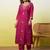 Cherry color silk blend fabric designer embroidered ethnic readymade suit for girls