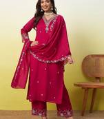 Pink vichitra embroidered ethnic readymade suit 