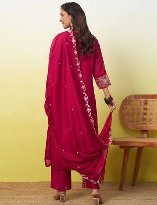 Pink vichitra embroidered ethnic readymade suit  2