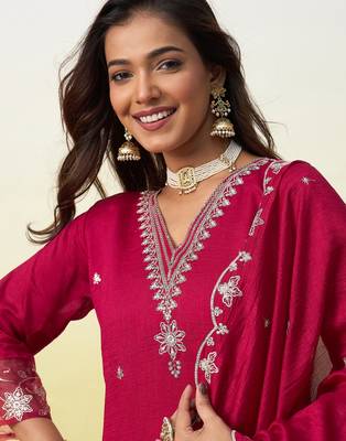 Pink vichitra embroidered ethnic readymade suit  3