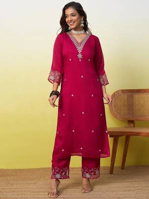 Pink vichitra embroidered ethnic readymade suit  4