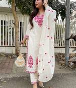Off white embroidered ethnic partywear suit 