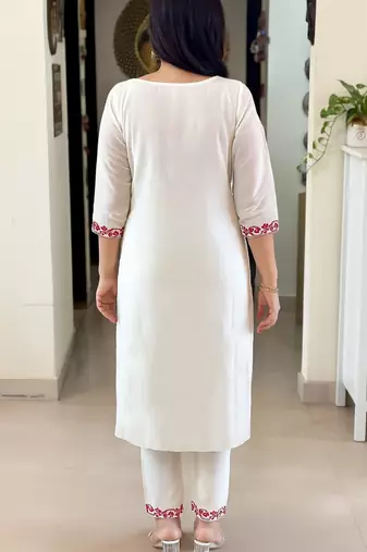 Off white embroidered ethnic partywear suit 