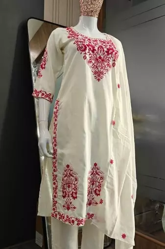 Off white embroidered ethnic partywear suit 
