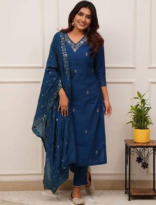 Blue embroidered ethnic partywear suit  1