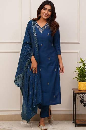 Blue embroidered ethnic partywear suit 