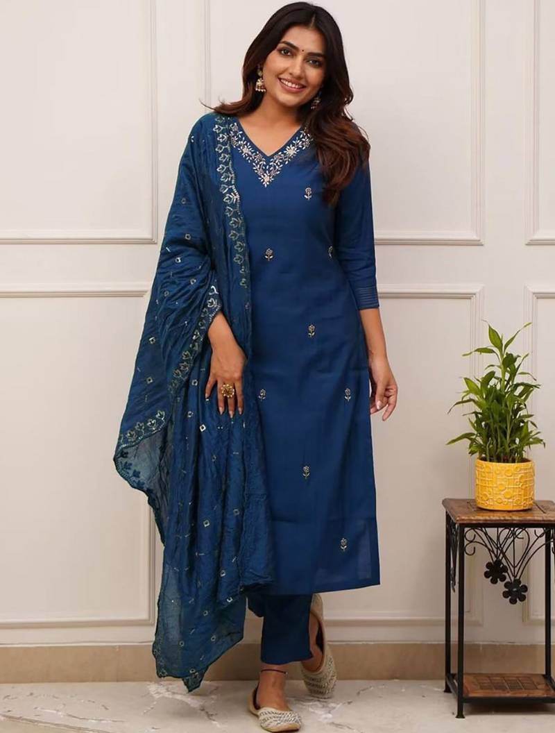 Blue embroidered ethnic partywear suit 
