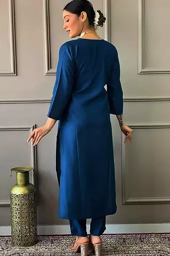 Blue embroidered ethnic partywear suit 