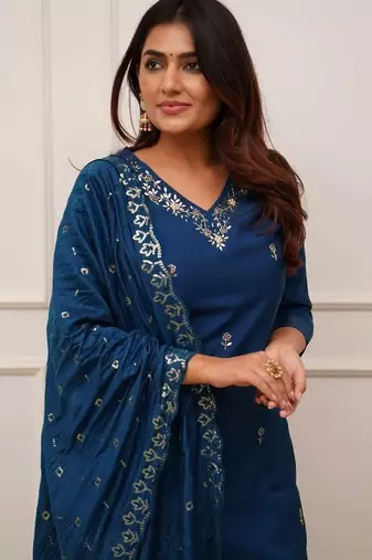 Blue embroidered ethnic partywear suit 