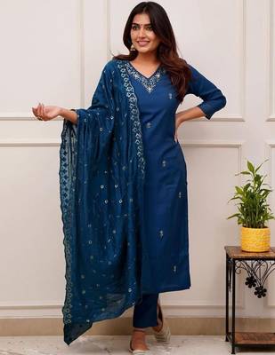 Blue embroidered ethnic partywear suit  4