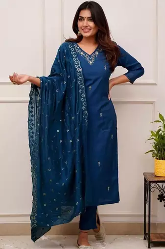 Blue embroidered ethnic partywear suit 