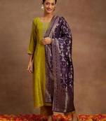 Mustard color designer embroidered ethnic partywear suit for girls