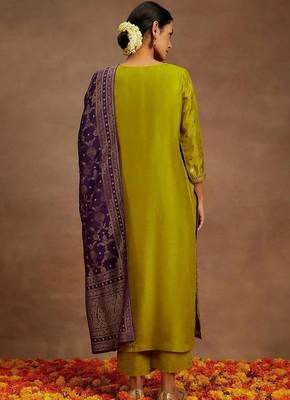 Mustard color designer embroidered ethnic partywear suit for girls 2