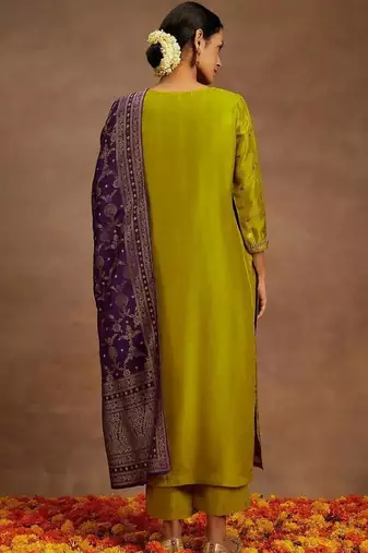 Mustard color designer embroidered ethnic partywear suit for girls