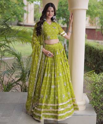 Green embroidered Readymade Lehenga choli 1