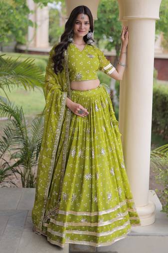Green embroidered Readymade Lehenga choli