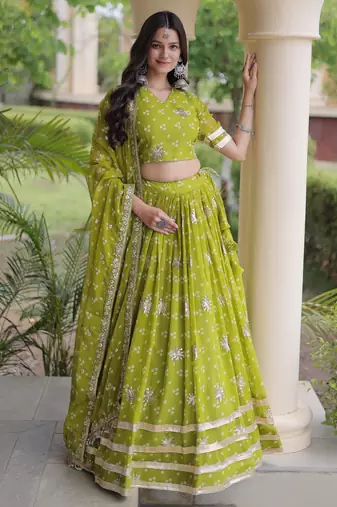 Green embroidered Readymade Lehenga choli